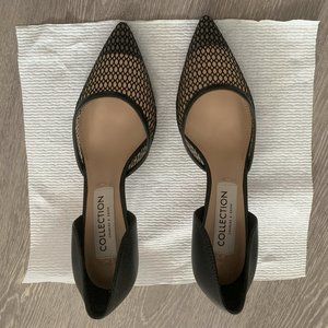 Charles & Keith Leather Mesh D'Orsay Pumps-Black